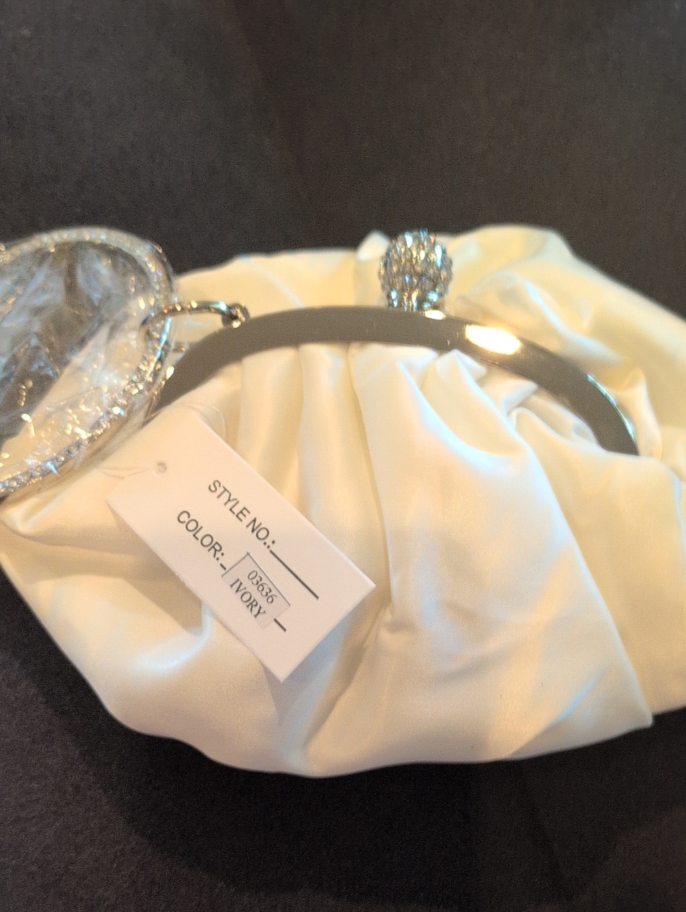 Ivory Satin Evening Clutch with Crystal Frame